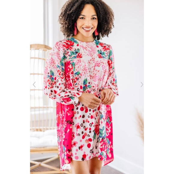 Umgee Babydoll Mixed Print Dress Sz M Pink Boho Feminine Artsy Vintage Inspired - Picture 15 of 15